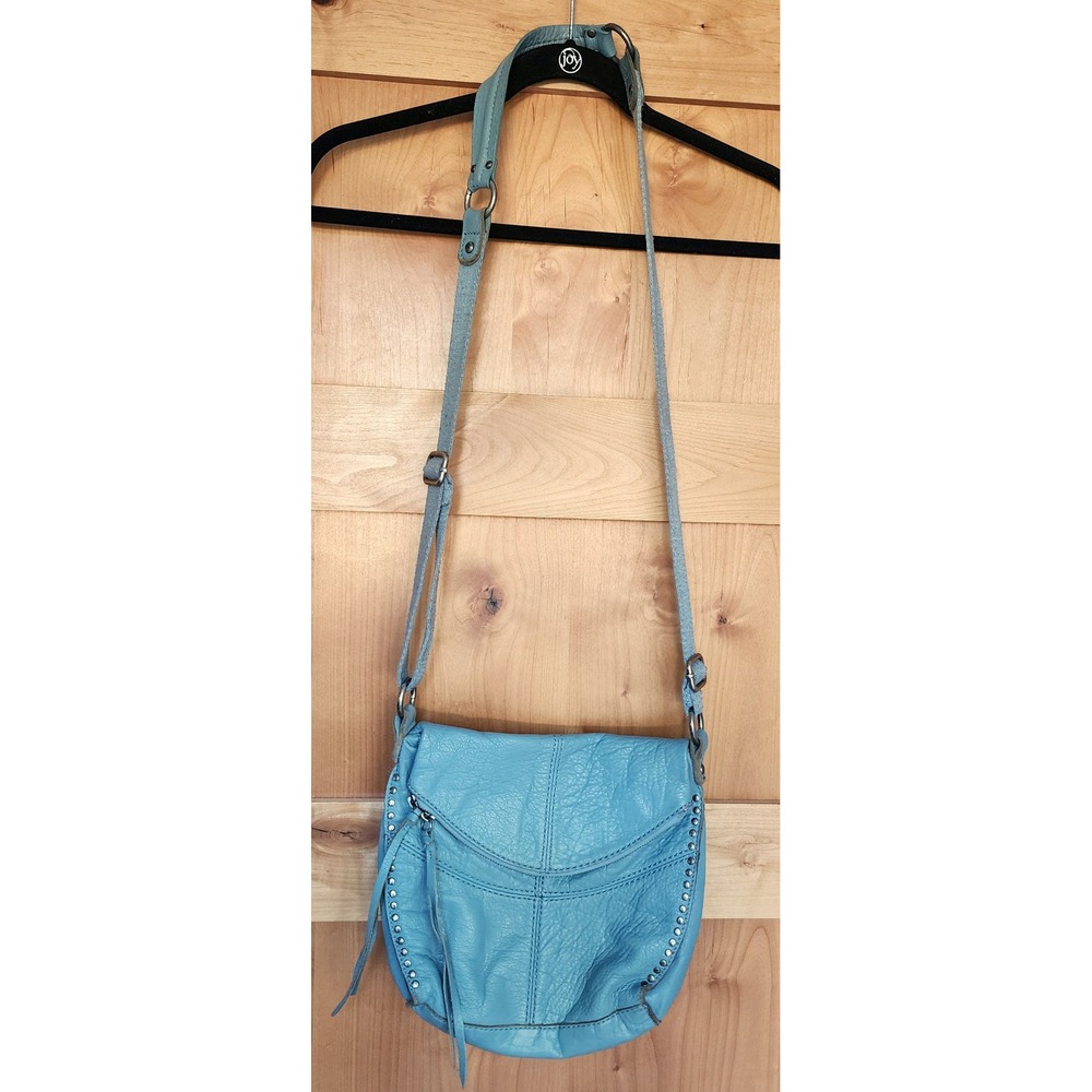 The Sak Light Blue Leather Crossbody with Stud Trim